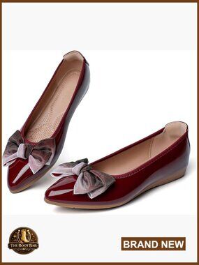 Pointed Toe Leather Flats with Bow Slip On Comfortable Wedding Shoes